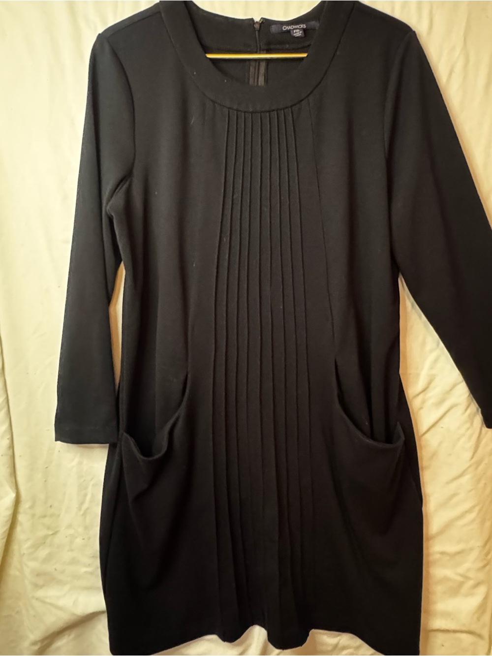 Chadwicks Black Pleated Front Long-Sleeve Dress